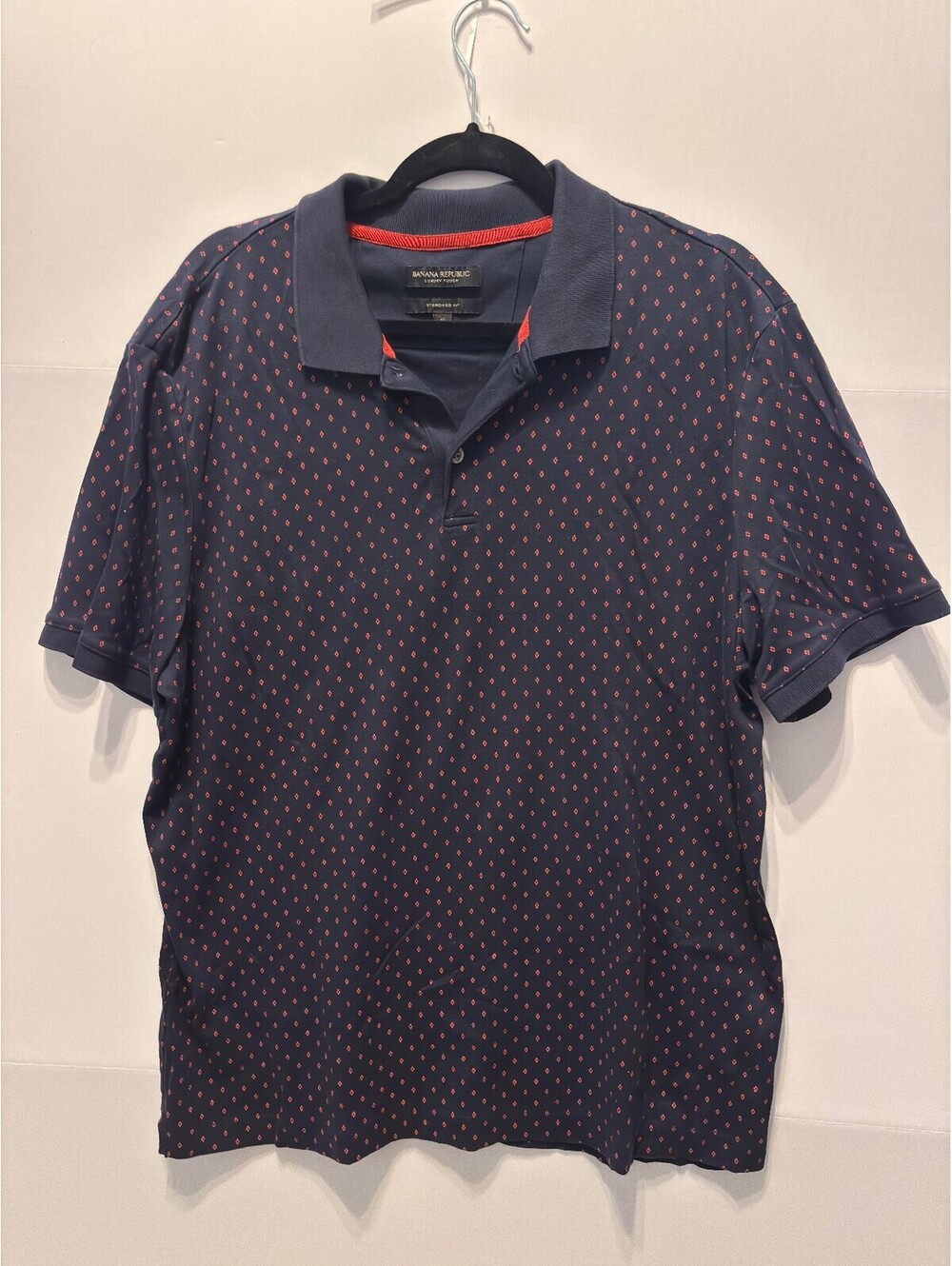 Banana Republic XL Navy Blue Polo Shirt with Red Pattern